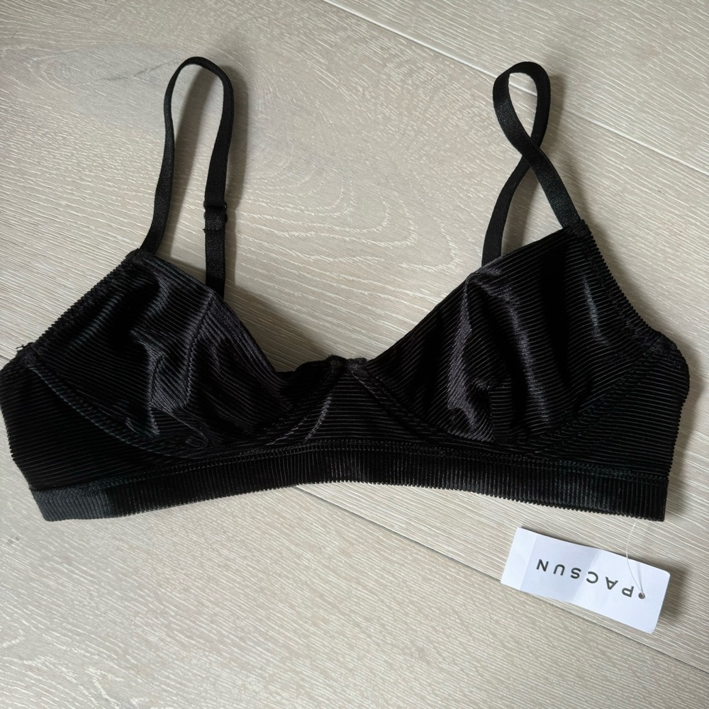 Pacsun Delilah Black Corduroy Underwire Bralette Bikini Top